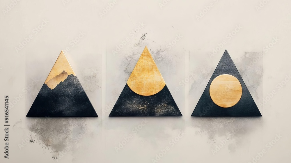 Harmonious Triad A Set Of Three Geometric Artworks Showcasing A