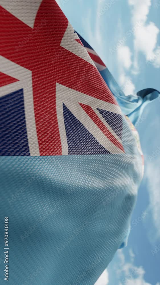 Wavy Flag Of Fiji Blowing In The Wind In Slow Motion Waving Colorful