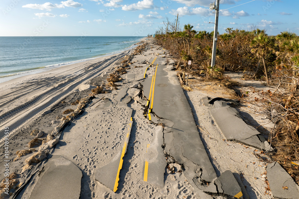 Destroyed Manasota Key Road At Blind Pass Beach After Hurricane Milton