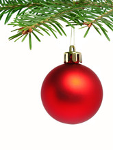 Red Ball Hanging From Christmas Tree