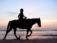 Lone Rider At Sunset