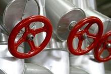 Red Valves With Stainless Steel Pipes