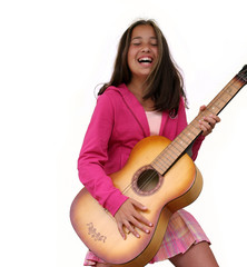 teen girl with guitar isolated