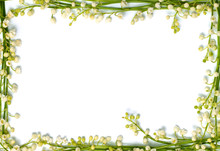 Lily Of The Valley Flowers On Paper Frame Border Isolated Horizo