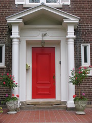 Poster - red door and white portico