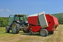 Circular Hay Baler And Tractor