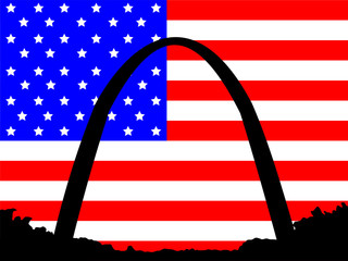 gateway arch st louis against american flag