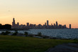 chicago skyline sunrise view as seen from promontory point