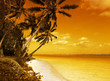 canvas print picture - island lagoon sunset