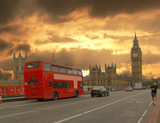 Fototapeta Big Ben - houses of parliament and double-decker bus