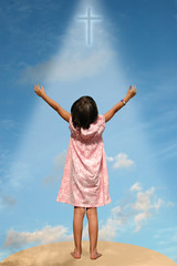 Wall Mural - child with arms extended toward heaven