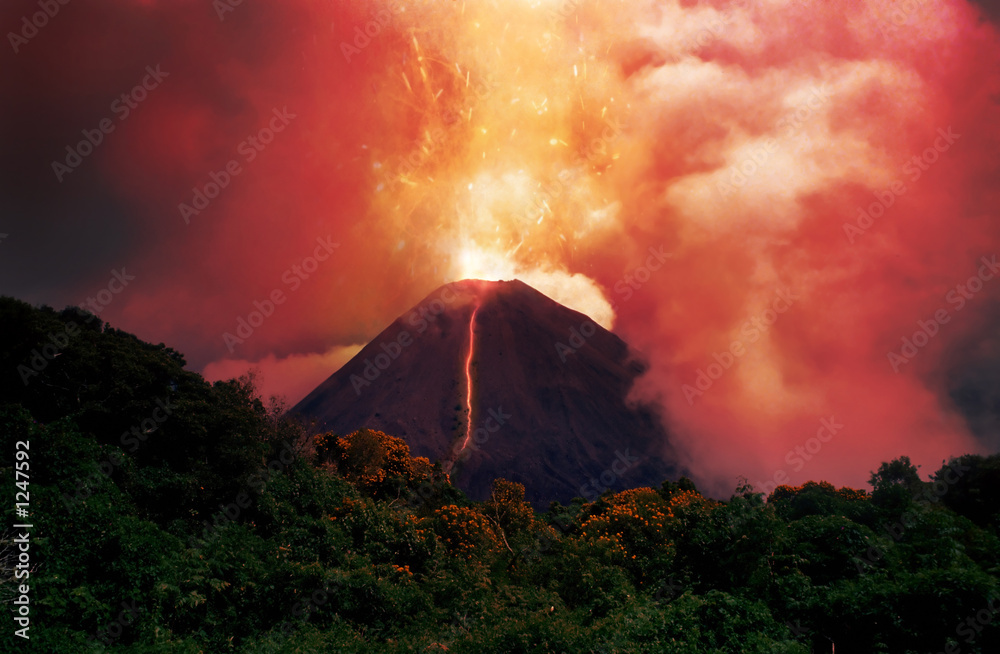 erupting volcano - obrazy, fototapety, plakaty 