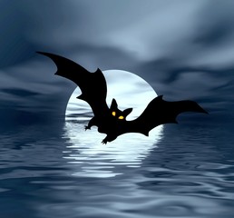 Poster - black night. moon and bat