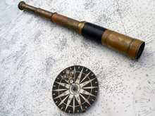 Compass And Monocular On Map