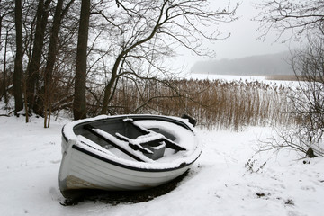 Wall Mural - foggy winter boat