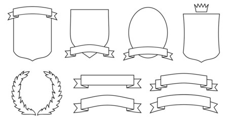 set of emblems, crests, shields and scrolls.
