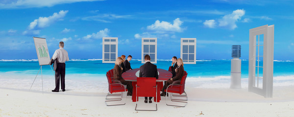 Wall Mural - meeting job on beach people