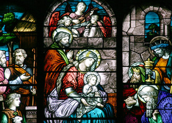 stained glass - nativity scene