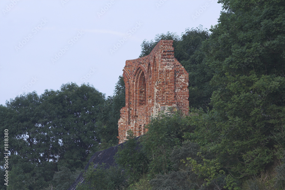 ruin of church on a coast of sea(trzesacz -poland) - obrazy, fototapety, plakaty 