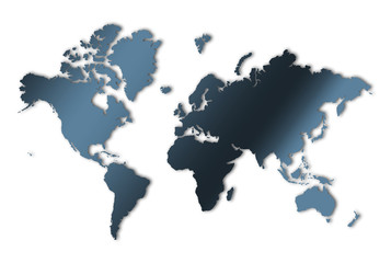  continents en dégradé bleu foncé sur fond blanc