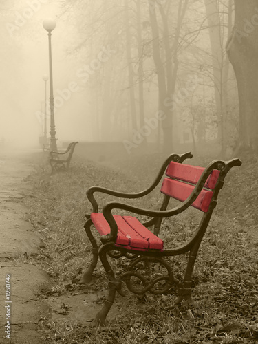 Naklejka - mata magnetyczna na lodówkę red bench in the fog