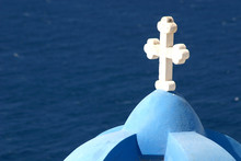 White Cross On Blue Church Dome