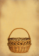 Wicker Basket Against Stained Retro Paper