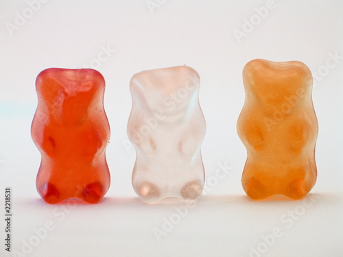 Foto-Plissee - 3 Gummibärchen Bonbons in den  Farben Rot, Weiß und Orange (von Lucky Dragon)