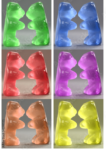 Foto-Kassettenrollo - Verschiedene Farbpaare von Gummibärchen Bonbons, die sich in verschiedenen Fenstern gegenüberstehen (von Lucky Dragon)