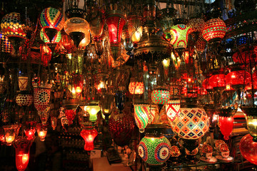 turkish lanterns on the grand bazaar in istanbul,