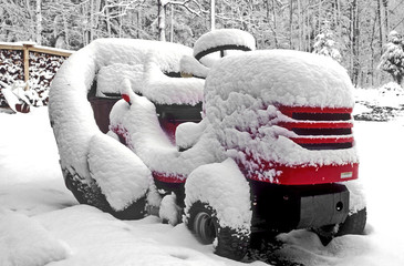 lawn mower in the snow