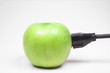 canvas print picture - plugged in green apple