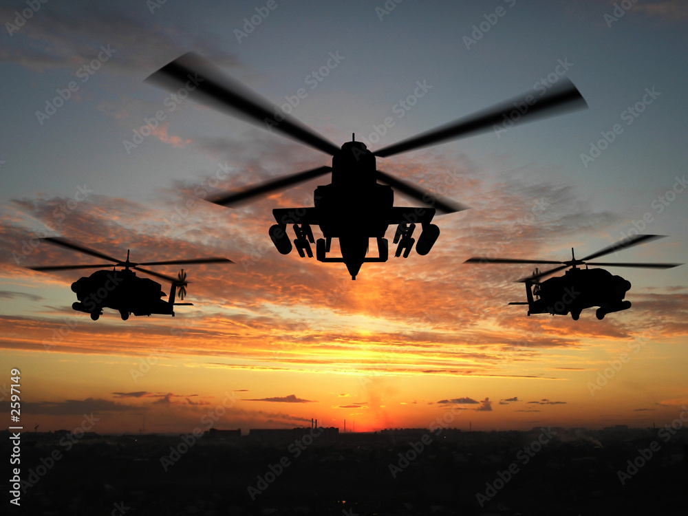 Papel de parede silhouette of helicopter