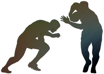 Poster - rugby fend tackle silhoutte rainbow steel