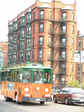 Fototapeta Nowy Jork - old boston with a street car and vintage brick bui