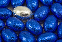Blue Easter Eggs With One Silver Egg