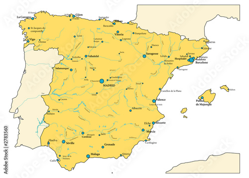 Carte D Espagne Avec Les Villes Et Rivieres Ilustracion De Stock Adobe Stock