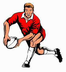 Poster - rugby player passing ball colour red