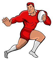 Poster - rugby fending red cartoon style
