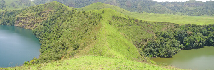 Wall Mural - two lakes blue and green between green hills, cameroon, africa,