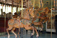 Brown Caroursel Horses On Antique Merry Go Round