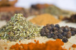 different spices on the kitchen table