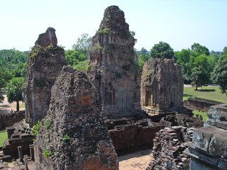 Wall Mural - four old khmer pyramid temple, bayon, angkor vat temples, cambod