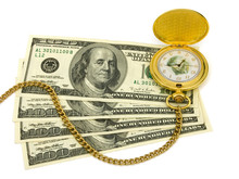 Golden Watch On Money Background