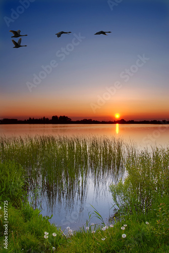 Fototapeta na wymiar sunset by the lake