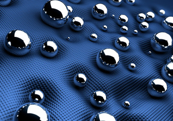 Chrome Spheres on Blue Background. 3D illustration