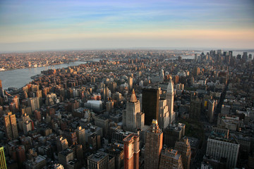 aerial view over east lower manhattan, new york