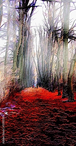 red avenue in autumn park. - 3392138