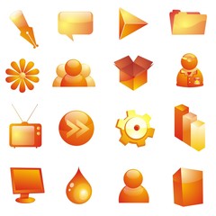 glassy icon set in orage - 15 web buttons