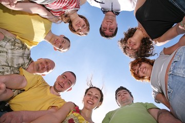 Group of nine friends are in a circle